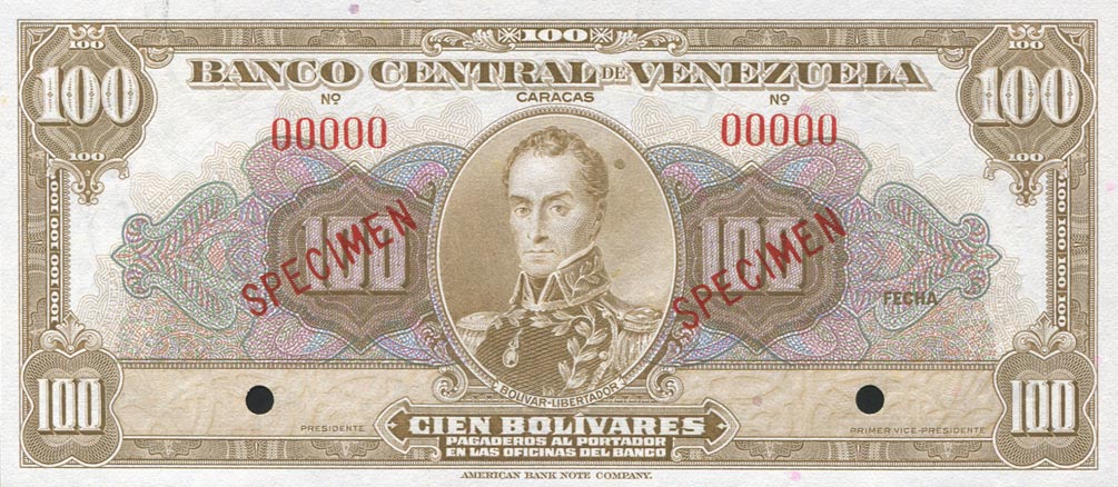 Front of Venezuela p34s: 100 Bolivares from 1940