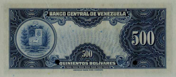 Back of Venezuela p35s: 500 Bolivares from 1940