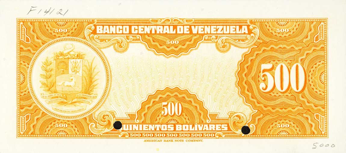Back of Venezuela p37s: 500 Bolivares from 1953