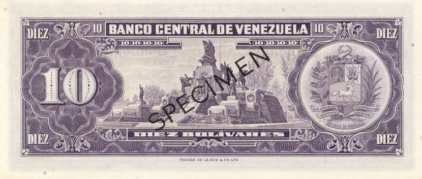 Back of Venezuela p42s: 10 Bolivares from 1961