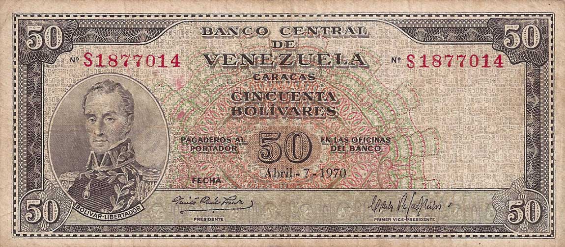 Front of Venezuela p47f: 50 Bolivares from 1970