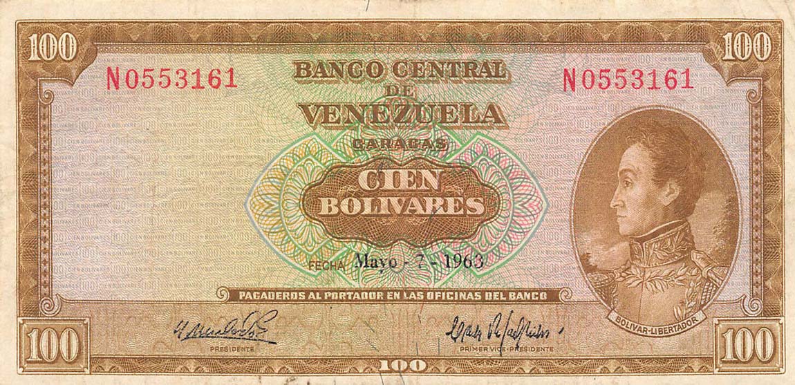 Front of Venezuela p48a: 100 Bolivares from 1963