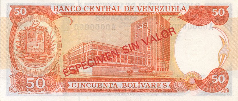 Back of Venezuela p54s: 50 Bolivares from 1972