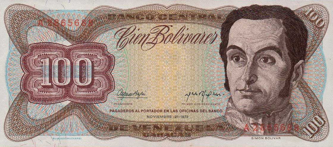 Front of Venezuela p55a: 100 Bolivares from 1972