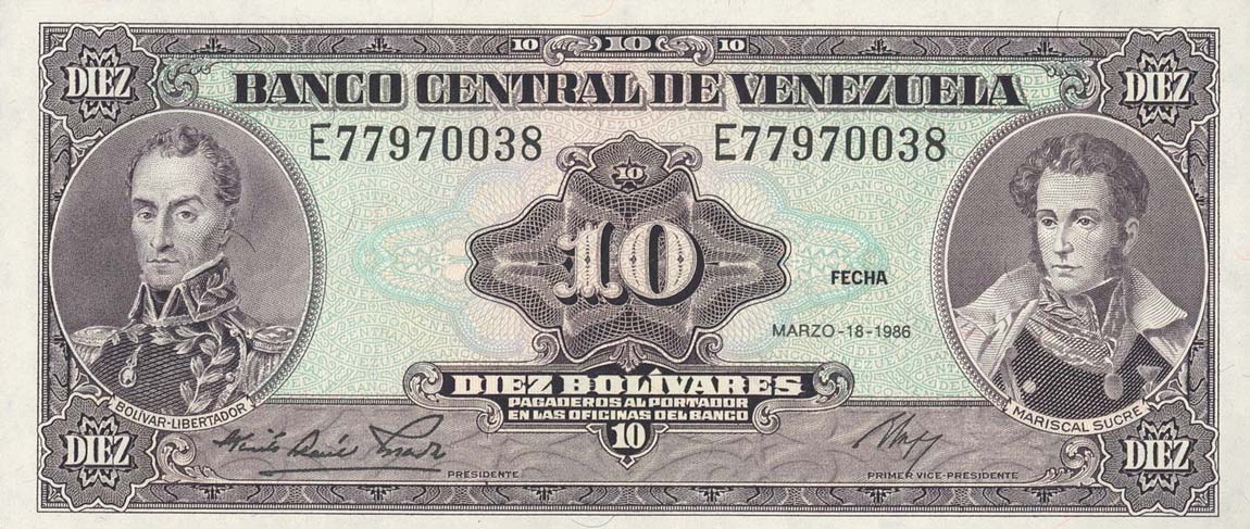 Front of Venezuela p61a: 10 Bolivares from 1986