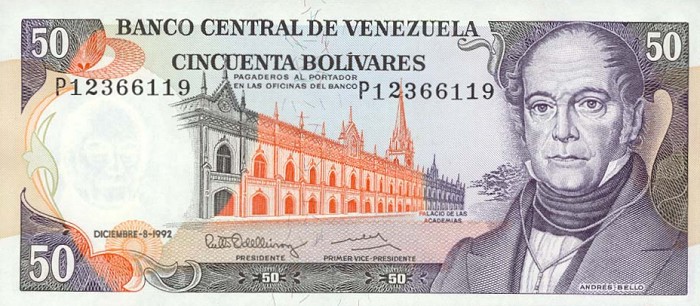 Front of Venezuela p65d: 50 Bolivares from 1992