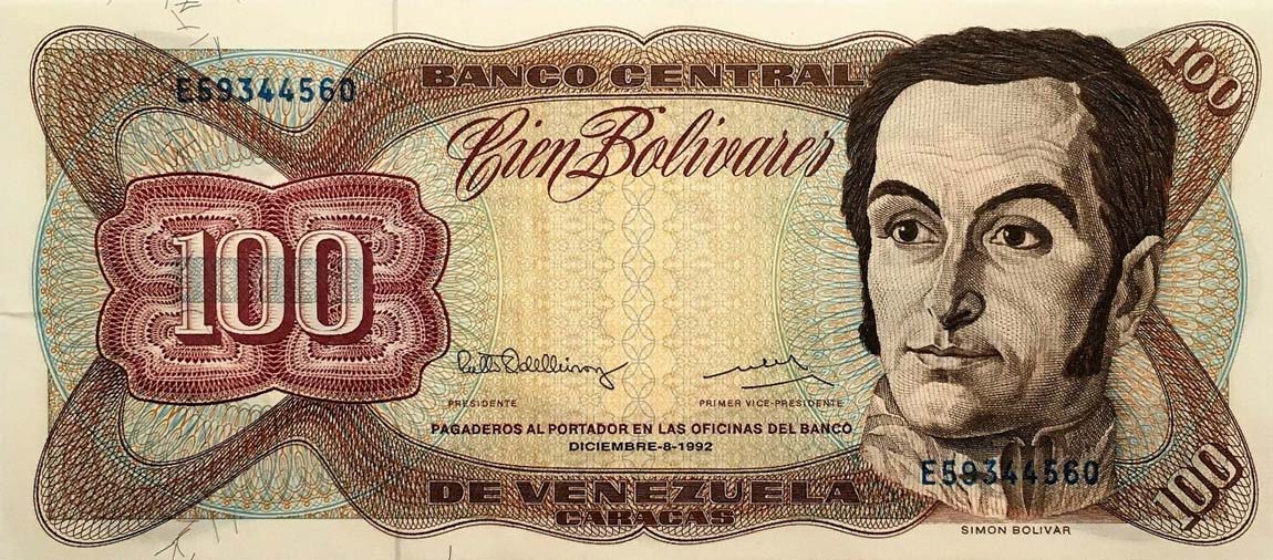 Front of Venezuela p66c: 100 Bolivares from 1990