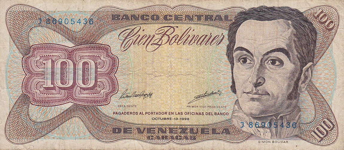 Front of Venezuela p66g: 100 Bolivares from 1998