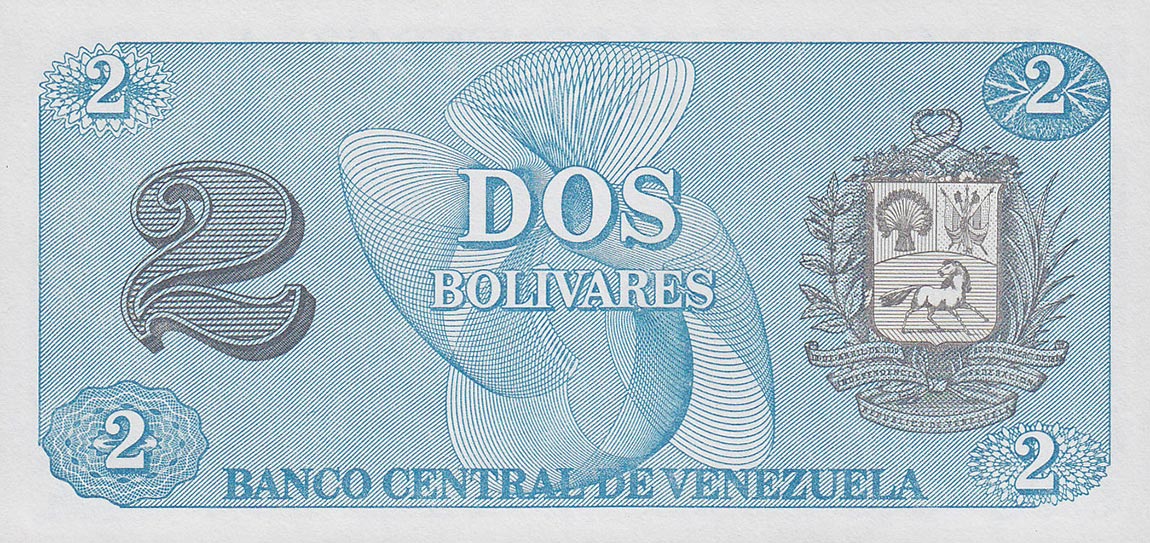 Back of Venezuela p69a: 2 Bolivares from 1989