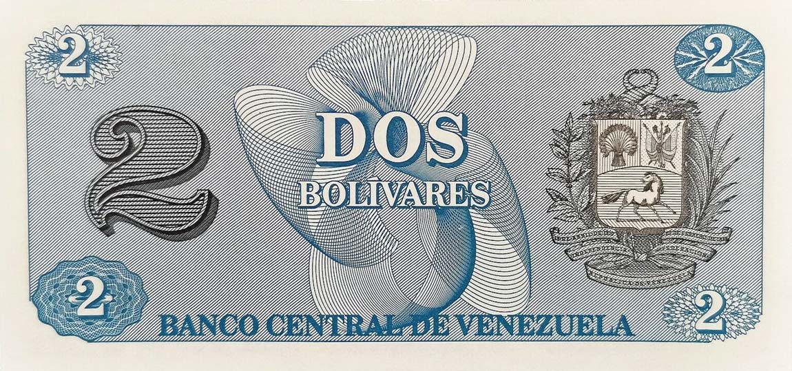 Back of Venezuela p69s: 2 Bolivares from 1989