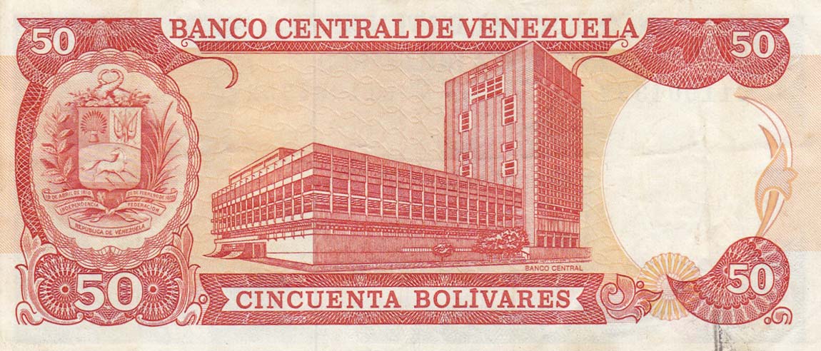 Back of Venezuela p72: 50 Bolivares from 1990