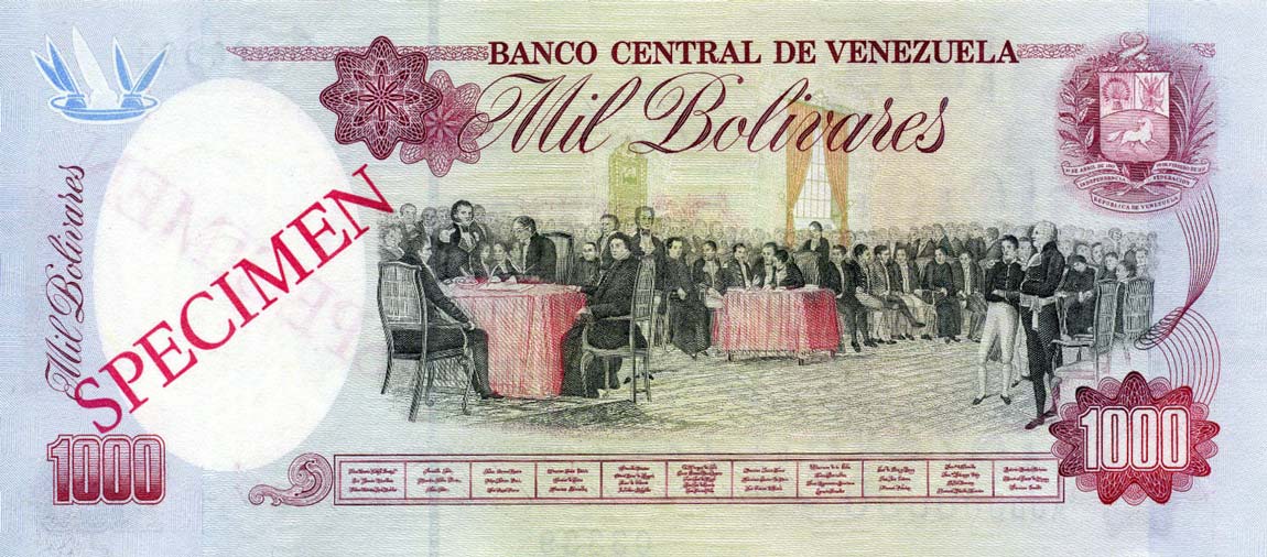 Back of Venezuela p73s1: 1000 Bolivares from 1991