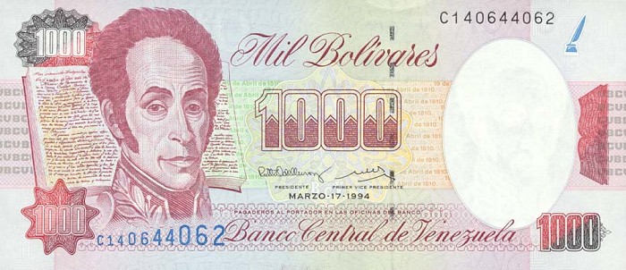 Front of Venezuela p76a: 1000 Bolivares from 1994