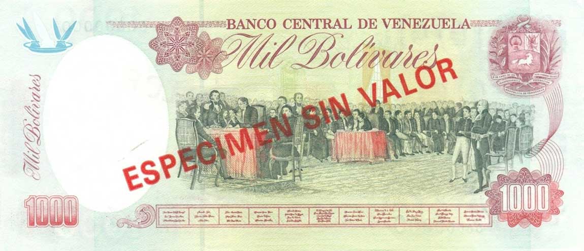 Back of Venezuela p76s: 1000 Bolivares from 1994