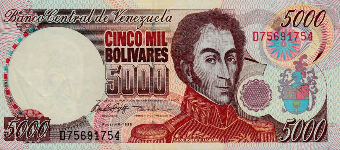 Front of Venezuela p78c: 5000 Bolivares from 1998