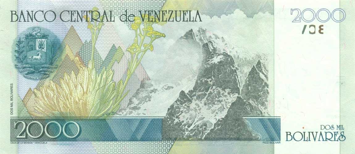 Back of Venezuela p80s: 2000 Bolivares from 1998