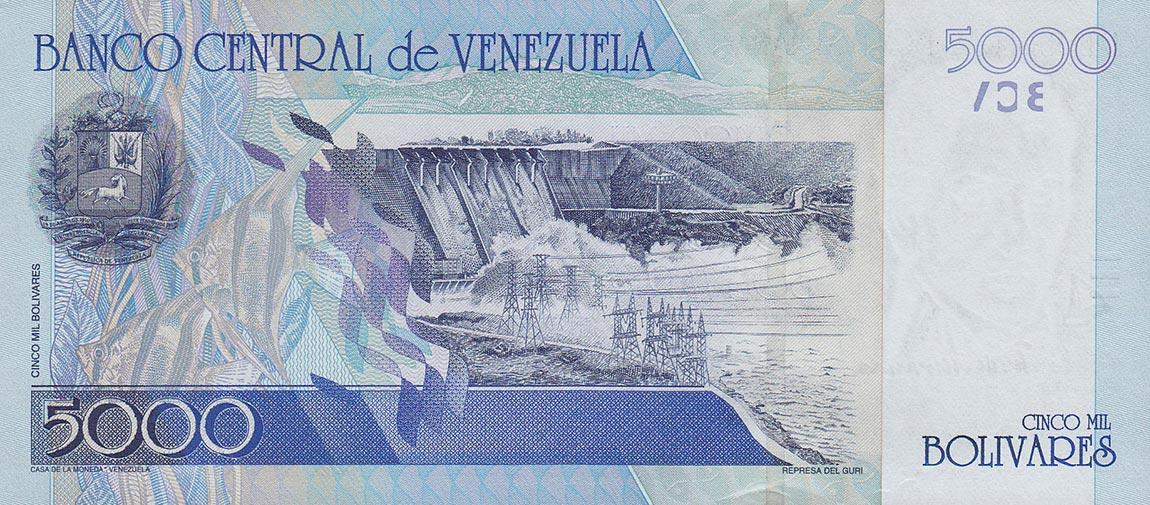 Back of Venezuela p84c: 5000 Bolivares from 2004