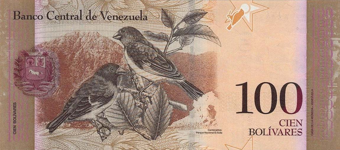 Back of Venezuela p93j: 100 Bolivares from 2015