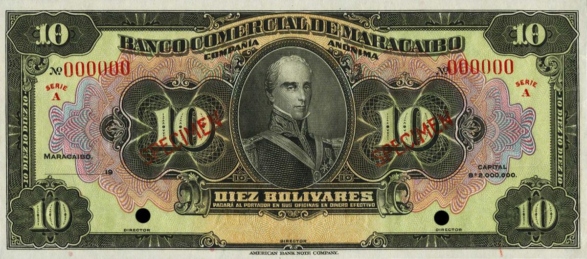 Front of Venezuela pS176s: 10 Bolivares from 1929