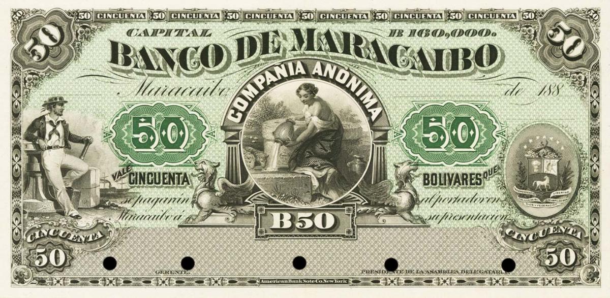 Front of Venezuela pS191: 50 Bolivares from 1882