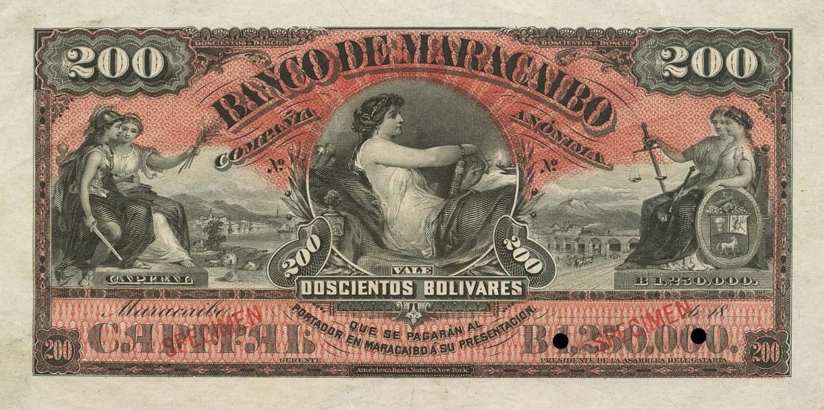 Front of Venezuela pS208s: 200 Bolivares from 1897