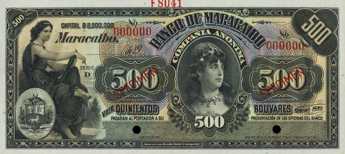 Front of Venezuela pS229s: 500 Bolivares from 1926