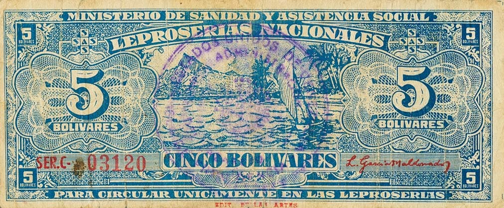Front of Venezuela pS370: 5 Bolivares from 1940