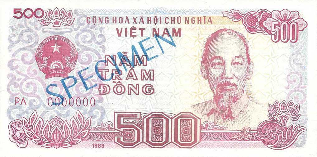 Front of Vietnam p101s2: 500 Dong from 1988