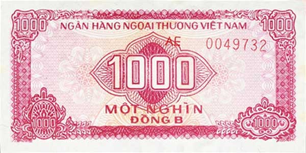 Front of Vietnam pFX6a: 1000 Dong B from 1987
