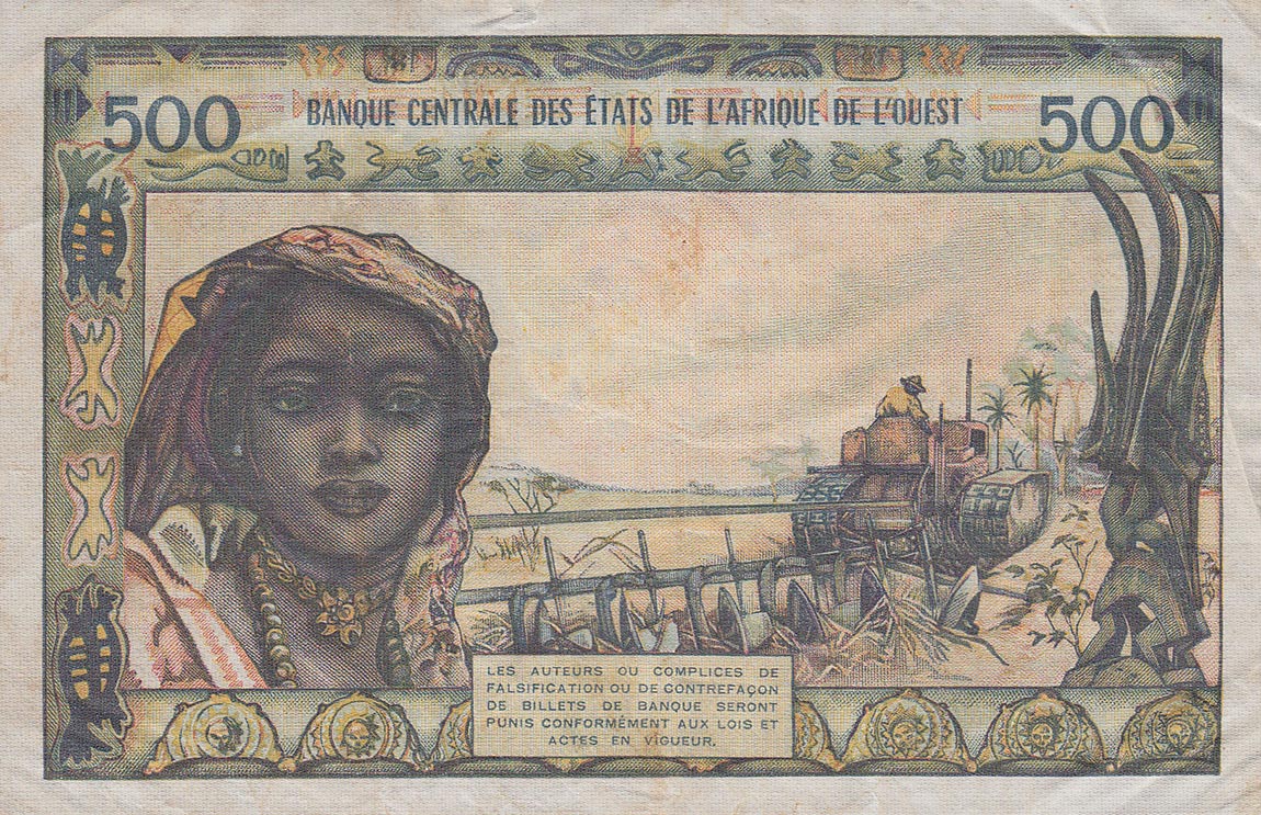 Back of West African States p102Ac: 500 Francs from 1961