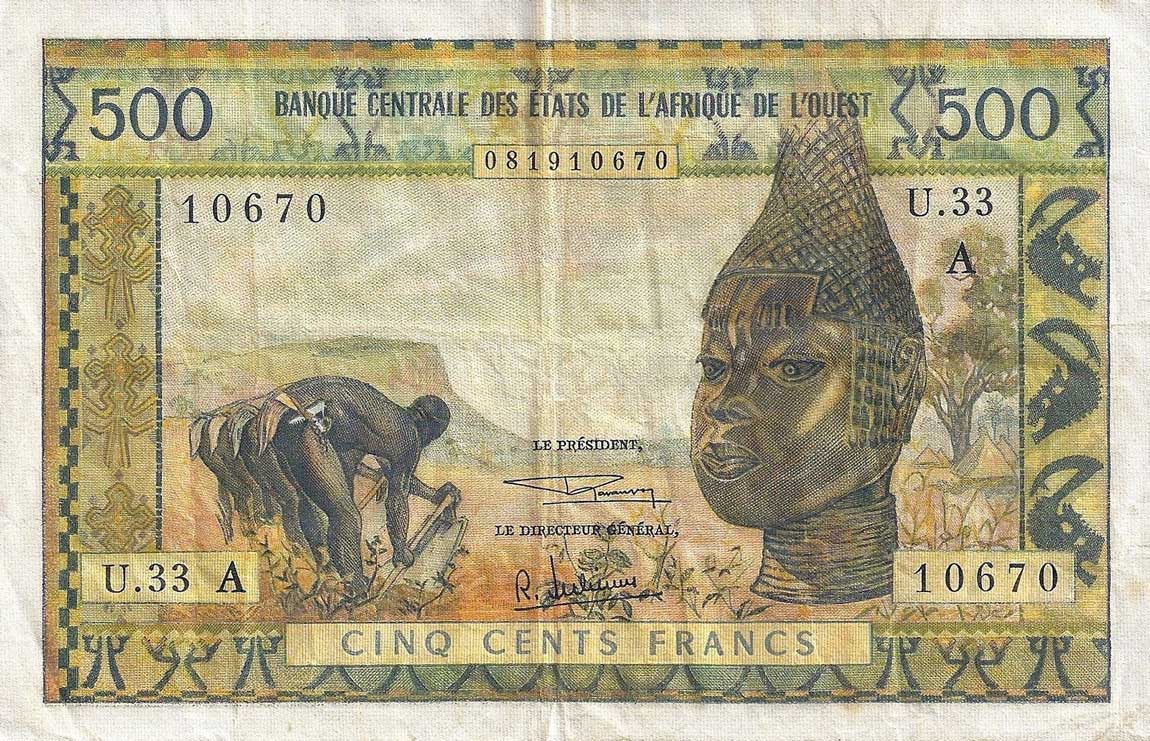 Front of West African States p102Ag: 500 Francs from 1959
