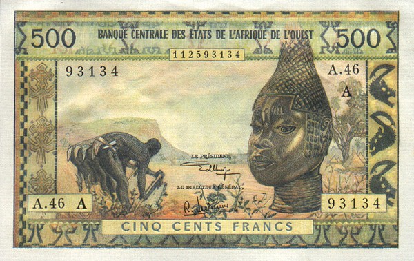 Front of West African States p102Aj: 500 Francs from 1959