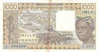 p107Ac from West African States: 1000 Francs from 1981