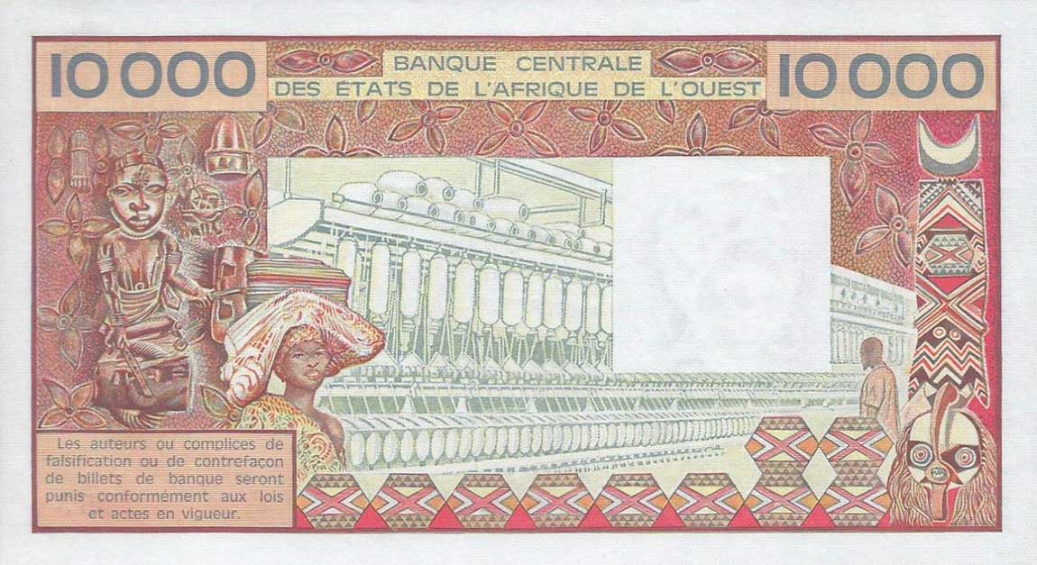 Back of West African States p109Ad: 10000 Francs from 1977