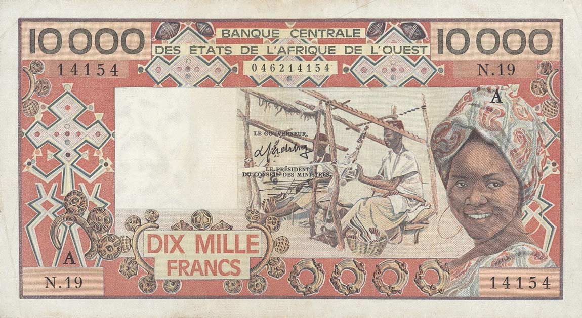 Front of West African States p109Ae: 10000 Francs from 1977