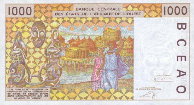 Back of West African States p111Ak: 1000 Francs from 2002