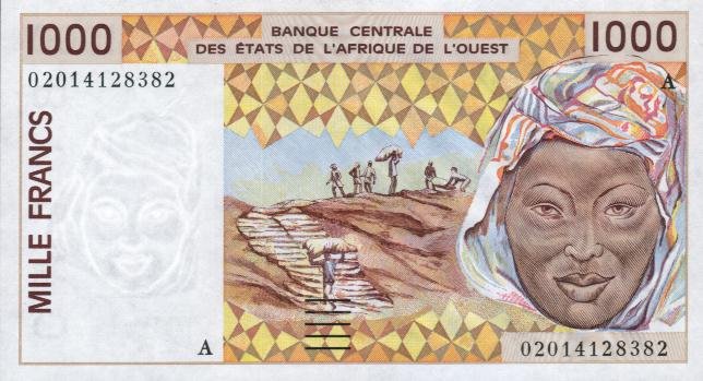 Front of West African States p111Ak: 1000 Francs from 2002