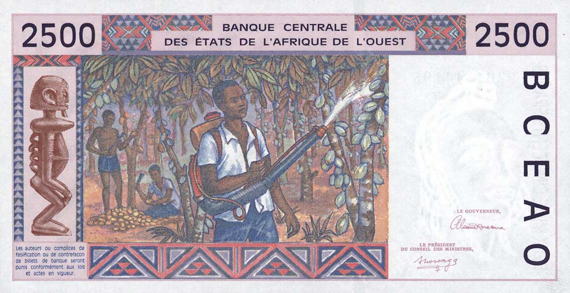 Back of West African States p112Aa: 2500 Francs from 1992