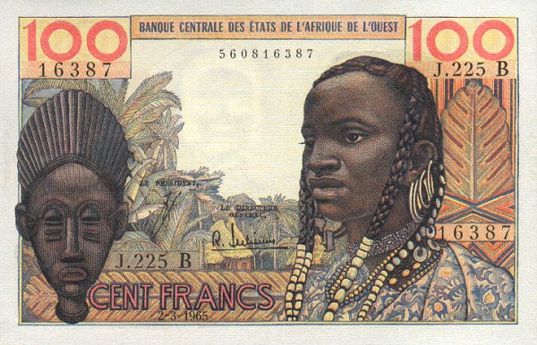 Front of West African States p201Be: 100 Francs from 1965