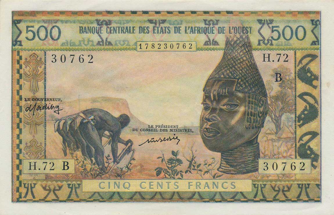 Front of West African States p202Bi: 500 Francs from 1961