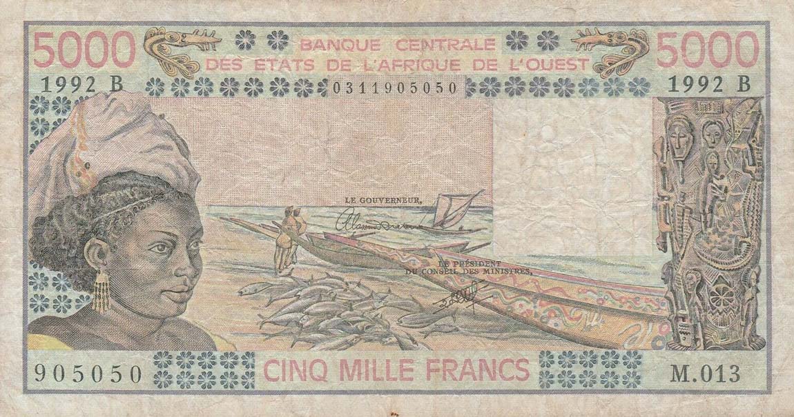 Front of West African States p208Bn: 5000 Francs from 1992