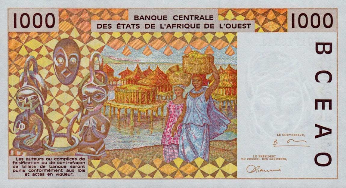 Back of West African States p211Bg: 1000 Francs from 1996