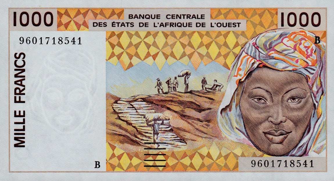 Front of West African States p211Bg: 1000 Francs from 1996
