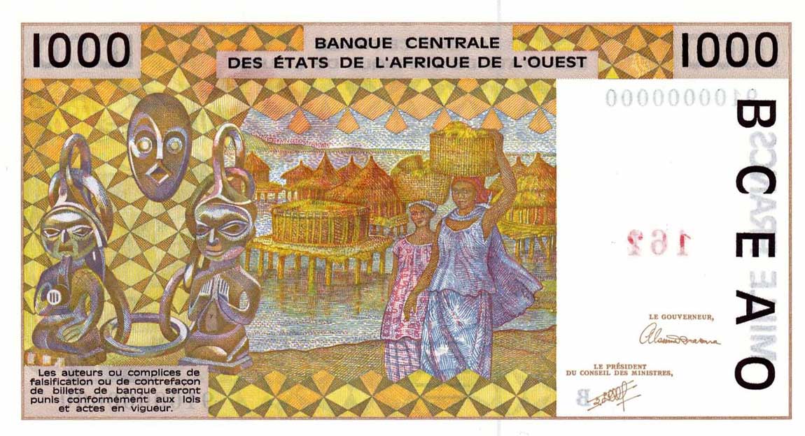 Back of West African States p211Bs: 1000 Francs from 1991