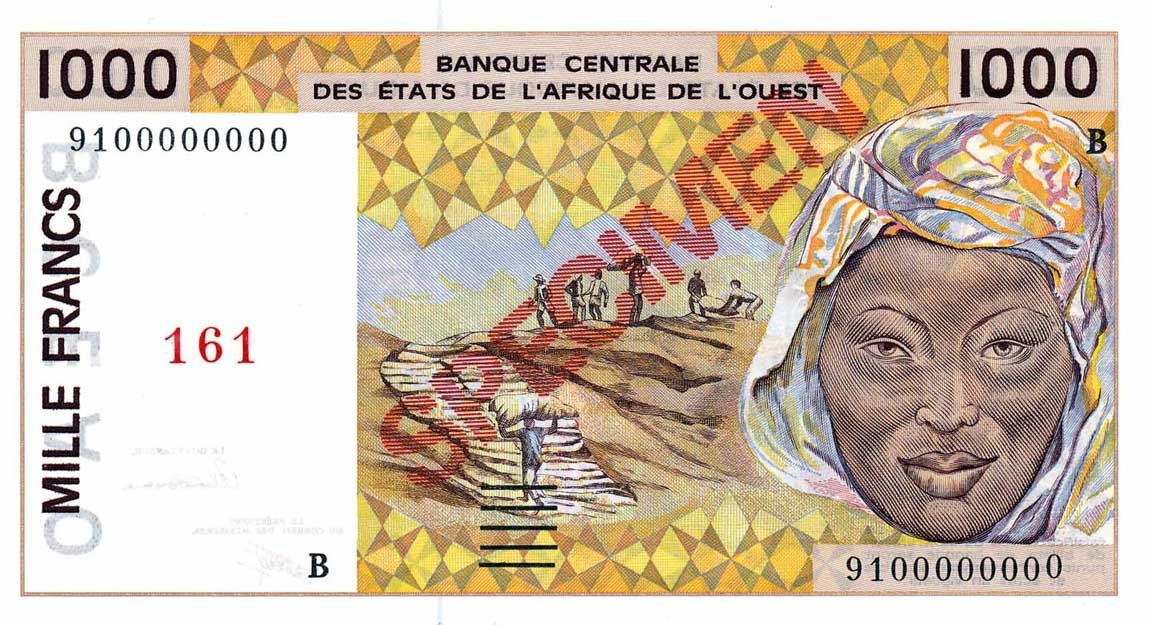 Front of West African States p211Bs: 1000 Francs from 1991