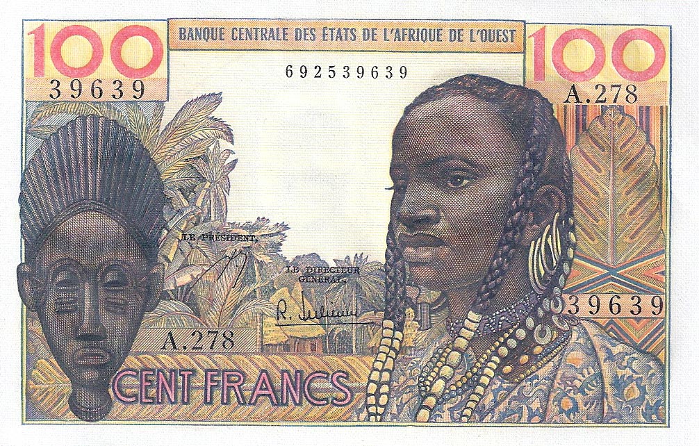 Front of West African States p2b: 100 Francs from 1959
