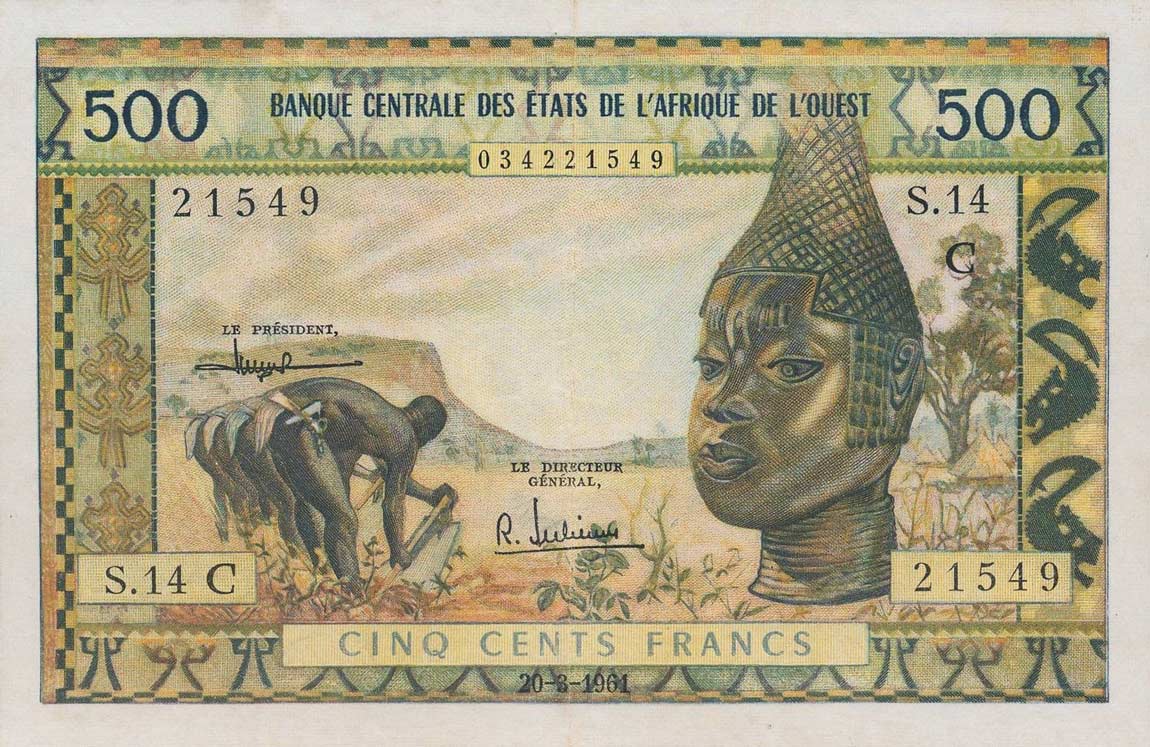 Front of West African States p302Cb: 500 Francs from 1961