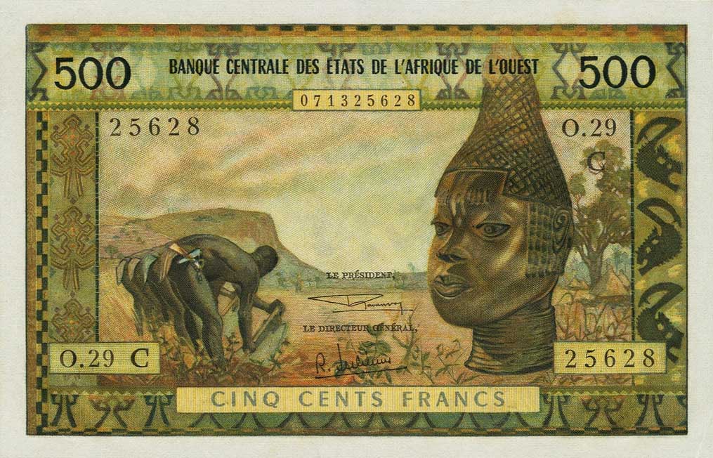 Front of West African States p302Cg: 500 Francs from 1961