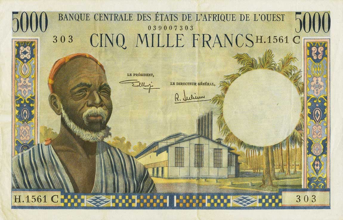 Front of West African States p304Ck: 5000 Francs from 1961