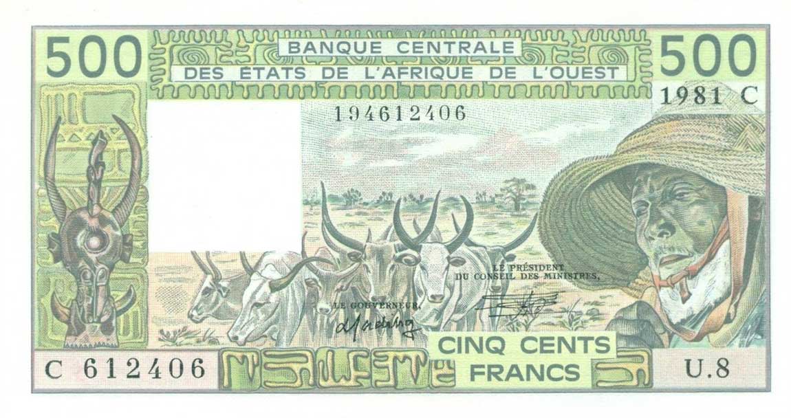 Front of West African States p306Cc: 500 Francs from 1981